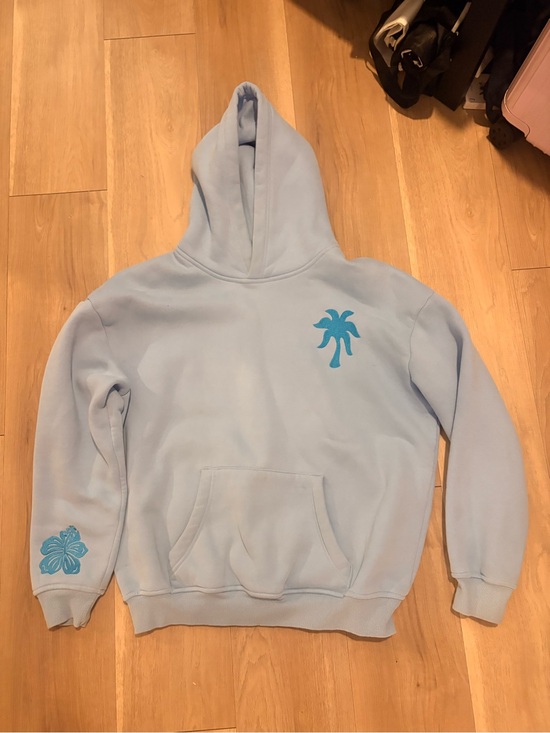 PINK Victoria's Secret Tops - Pink Palm Puff Light Blue Palm Tree Hoodie